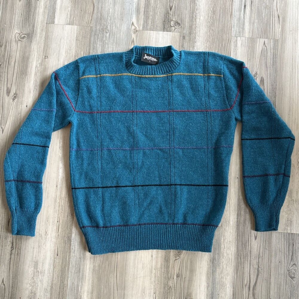 Vintage 80s JANTZEN Made In USA Wool SWEATER  size Large